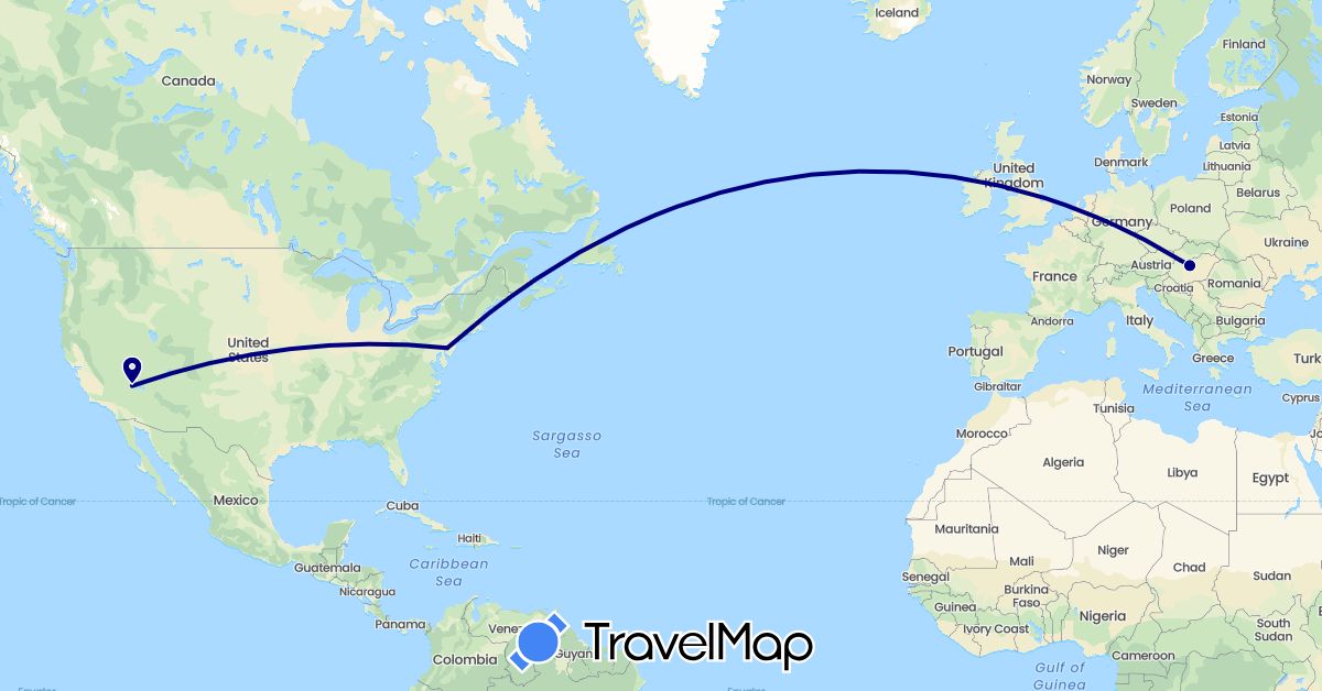 TravelMap itinerary: driving in Hungary, United States (Europe, North America)